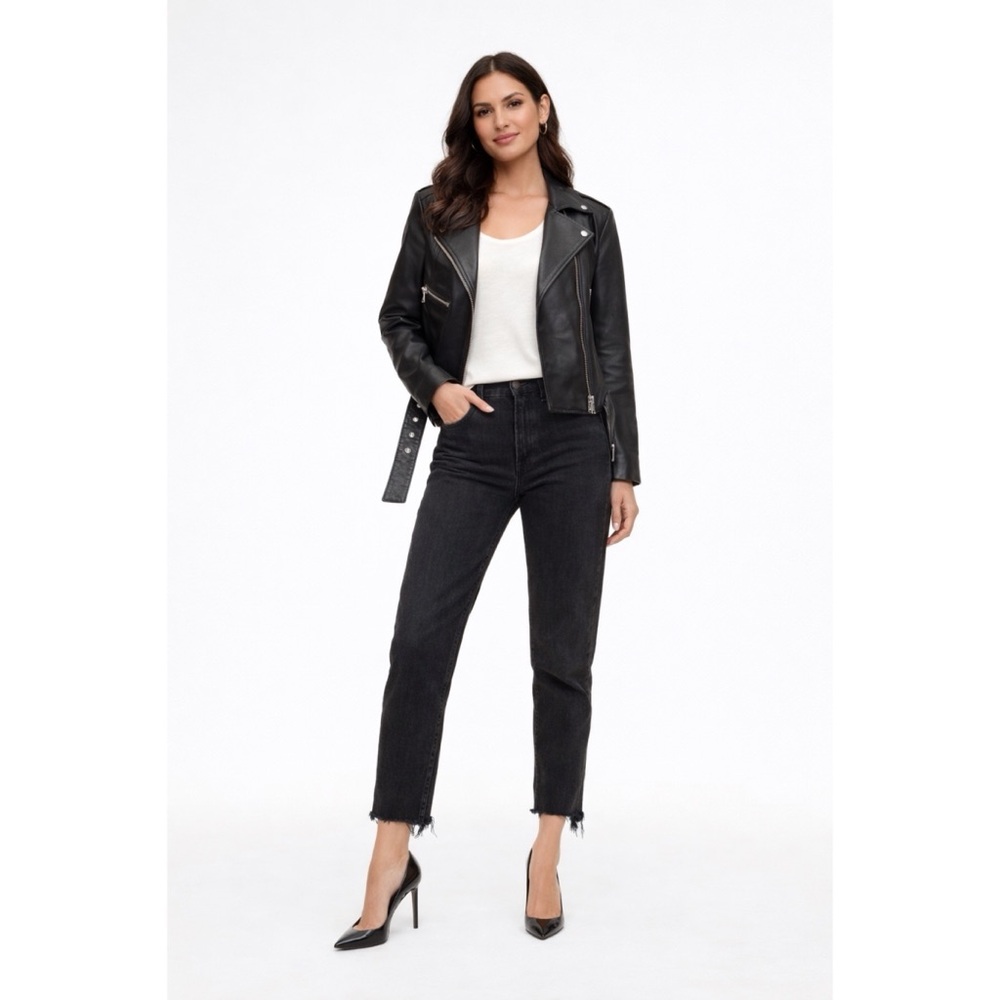 Talula X Agolde High Rise Taper Jeans Button Fly Cropped Black Raw Hem Sz 25